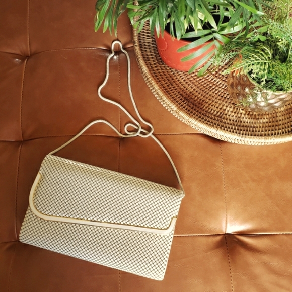 80's vintage cream & gold mesh chain mail clutch purse shoulder bag - Picture 3 of 7